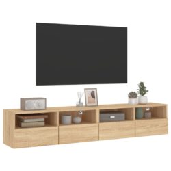 Vegghengte TV-benker 2 stk hvit 80x30x30 cm konstruert tre