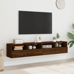 Vegghengte TV-benker 2 stk brun eik 80x30x30 cm konstruert tre