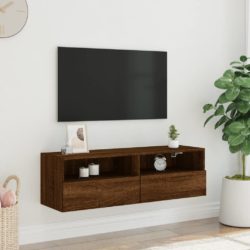 Vegghengt TV-benk brun eik 100x30x30 cm konstruert tre