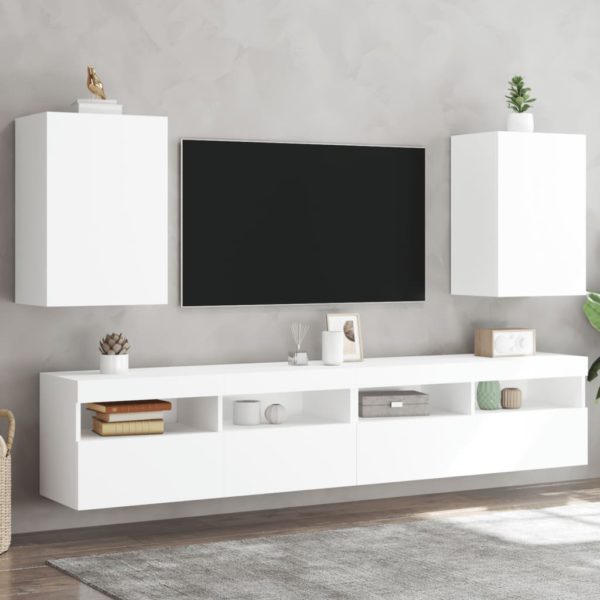 Vegghengte TV-benker 2 stk hvit 40,5x30x60 cm konstruert tre