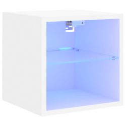 Vegghengt TV-benk med LED hvit 30×28,5×30 cm