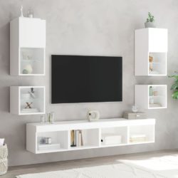 Vegghengt TV-benk med LED hvit 30×28,5×30 cm