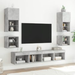 Vegghengt TV-benk med LED-lys betonggrå 30×28,5×30 cm