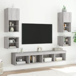 Vegghengte TV-benker med LED 2 stk grå sonoma 30×28,5×30 cm