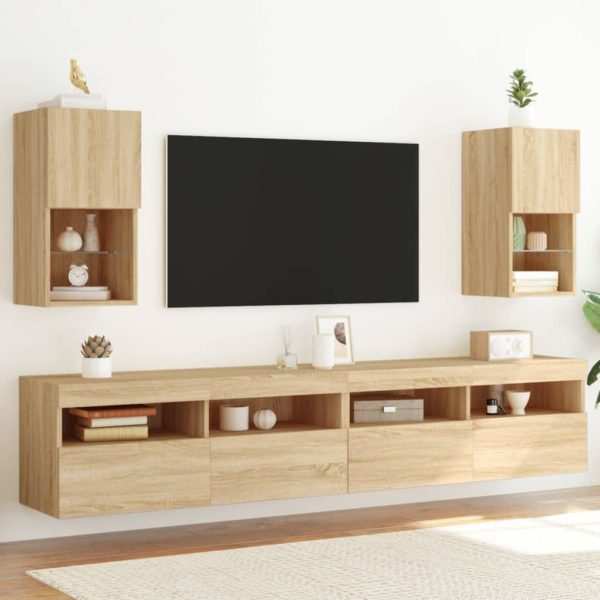 TV-benker med LED-lys 2 stk sonoma eik 30,5x30x60 cm