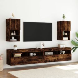 TV-benker med LED-lys 2 stk røkt eik 30,5x30x60 cm