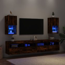 TV-benker med LED-lys 2 stk røkt eik 30,5x30x60 cm