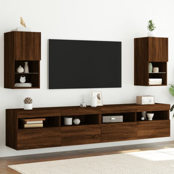 TV-benker med LED-lys 2 stk brun eik 30,5x30x60 cm