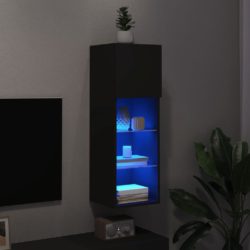 TV-benker med LED-lys 2 stk svart 30,5x30x90 cm