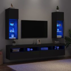 TV-benker med LED-lys 2 stk svart 30,5x30x90 cm