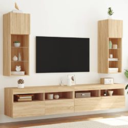 TV-benker med LED-lys 2 stk sonoma eik 30,5x30x90 cm