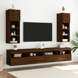 TV-benk med LED-lys brun eik 30,5x30x90 cm