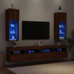 TV-benker med LED-lys 2 stk brun eik 30,5x30x90 cm