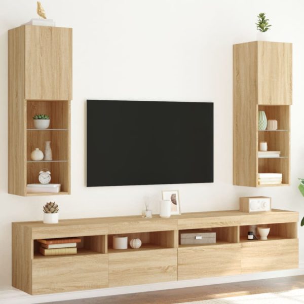 TV-benker med LED-lys 2 stk sonoma eik 30,5x30x102 cm