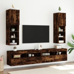 TV-benk med LED-lys røkt eik 30,5x30x102 cm