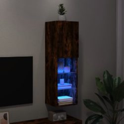 TV-benk med LED-lys røkt eik 30,5x30x102 cm