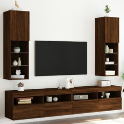 TV-benker med LED-lys 2 stk brun eik 30,5x30x102 cm