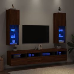 TV-benker med LED-lys 2 stk brun eik 30,5x30x102 cm