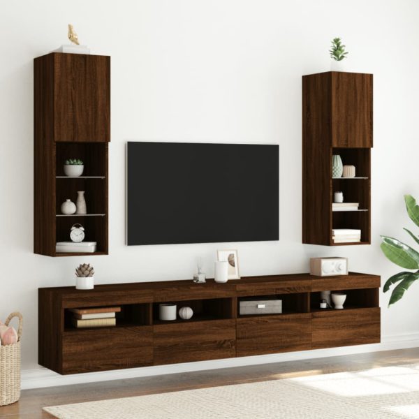 TV-benker med LED-lys 2 stk brun eik 30,5x30x102 cm