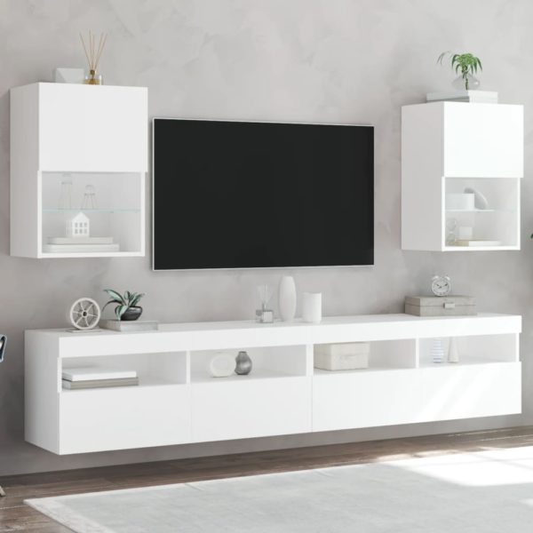 TV-benk med med LED-lys 2 stk hvit 40,5x30x60 cm