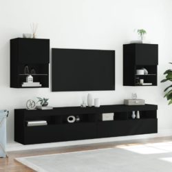 TV-benker med LED-lys 2 stk svart 40,5x30x60 cm