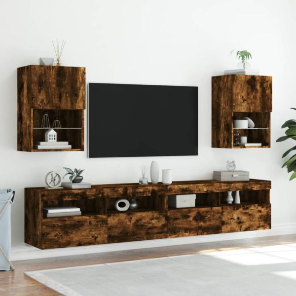 TV-benker med LED-lys 2 stk røkt eik 40,5x30x60 cm