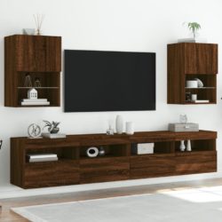 TV-benker med LED-lys 2 stk brun eik 40,5x30x60 cm