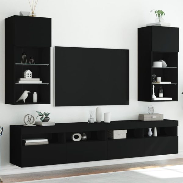 TV-benker med LED-lys 2 stk svart 40,5x30x90 cm