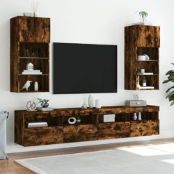 TV-benker med LED-lys 2 stk røkt eik 40,5x30x90 cm