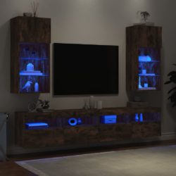 TV-benker med LED-lys 2 stk røkt eik 40,5x30x90 cm