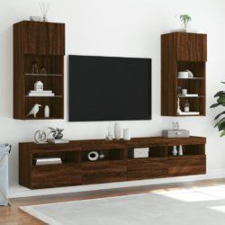 TV-benk med LED-lys brun eik 40,5x30x90 cm