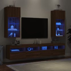 TV-benker med LED-lys 2 stk brun eik 40,5x30x90 cm