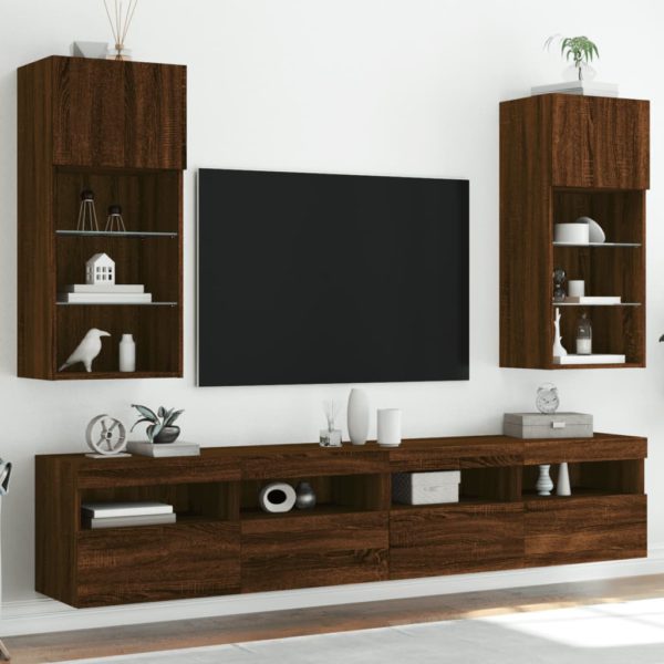 TV-benker med LED-lys 2 stk brun eik 40,5x30x90 cm