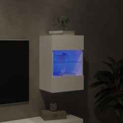 Vegghengt TV-benk med LED hvit 40x30x60,5 cm