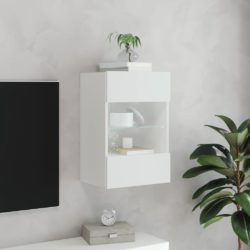 Vegghengt TV-benk med LED hvit 40x30x60,5 cm