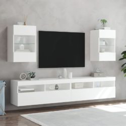 Vegghengt TV-benk med LED hvit 40x30x60,5 cm