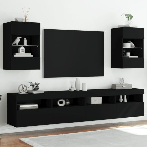 Vegghengte TV-benker med LED 2 stk svart 40x30x60,5 cm