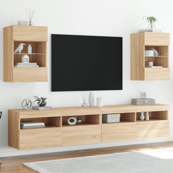 Vegghengte TV-benker med LED 2 stk sonoma eik 40x30x60,5 cm