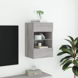 Vegghengt TV-benk med LED grå sonoma 40x30x60,5 cm