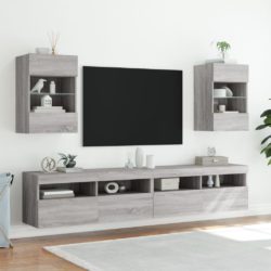 Vegghengt TV-benk med LED grå sonoma 40x30x60,5 cm