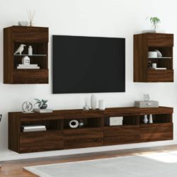 TV-benker med LED-lys 2 stk brun eik 40x30x60,5 cm