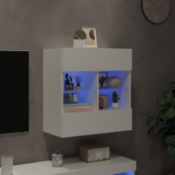 Vegghengt TV-benk med LED hvit 58,5x30x60,5 cm