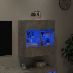 Vegghengt TV-benk med LED-lys betonggrå 58,5x30x60,5 cm