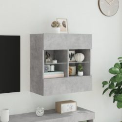 Vegghengt TV-benk med LED-lys betonggrå 58,5x30x60,5 cm