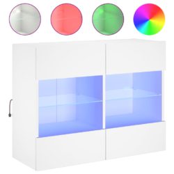 Vegghengt TV-benk med LED hvit 78,5x30x60,5 cm