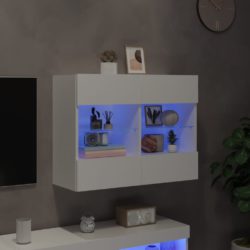 Vegghengt TV-benk med LED hvit 78,5x30x60,5 cm