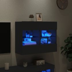 Vegghengt TV-benk med LED svart 78,5x30x60,5 cm