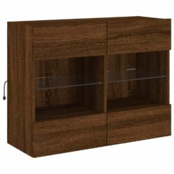 Vegghengt TV-benk med LED-lys brun eik 78,5x30x60,5 cm