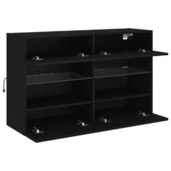 Vegghengt TV-benk med LED svart 98,5x30x60,5 cm