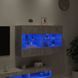 Vegghengt TV-benk med LED-lys betonggrå 98,5x30x60,5 cm